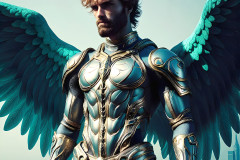 Male Angels of the Holy Divine - The Mighty & The Powerful: AI Fantasy Photos of Handsome Male Angels in Elegant Divine Armor,living in the golden city,with Vibrant Holy Wings.