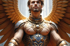 Male Angels of the Holy Divine - The Mighty & The Powerful: AI Fantasy Photos of Handsome Male Angels in Elegant Divine Armor,living in the golden city,with Vibrant Holy Wings.