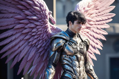 Male Angels of the Holy Divine - The Mighty & The Powerful: AI Fantasy Photos of Handsome Male Angels in Elegant Divine Armor,living in the golden city,with Vibrant Holy Wings.