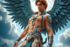 Male Angels of the Holy Divine - The Mighty & The Powerful: AI Fantasy Photos of Handsome Male Angels in Elegant Divine Armor,living in the golden city,with Vibrant Holy Wings.