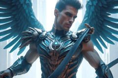 Male Angels of the Holy Divine - The Mighty & The Powerful: AI Fantasy Photos of Handsome Male Angels in Elegant Divine Armor,living in the golden city,with Vibrant Holy Wings.