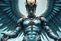Male Angels of the Holy Divine - The Mighty & The Powerful: AI Fantasy Photos of Handsome Male Angels in Elegant Divine Armor,living in the golden city,with Vibrant Holy Wings.
