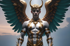 Male Angels of the Holy Divine - The Mighty & The Powerful: AI Fantasy Photos of Handsome Male Angels in Elegant Divine Armor,living in the golden city,with Vibrant Holy Wings.