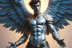 Male Angels of the Holy Divine - The Mighty & The Powerful: AI Fantasy Photos of Handsome Male Angels in Elegant Divine Armor,living in the golden city,with Vibrant Holy Wings.
