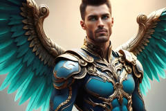 Male Angels of the Holy Divine - The Mighty & The Powerful: AI Fantasy Photos of Handsome Male Angels in Elegant Divine Armor,living in the golden city,with Vibrant Holy Wings.