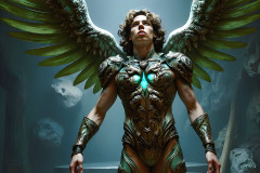 Male Angels of the Holy Divine - The Mighty & The Powerful: AI Fantasy Photos of Handsome Male Angels in Elegant Divine Armor,living in the golden city,with Vibrant Holy Wings.