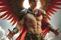 Male Angels of the Holy Divine - The Mighty & The Powerful: AI Fantasy Photos of Handsome Male Angels in Elegant Divine Armor,living in the golden city,with Vibrant Holy Wings.