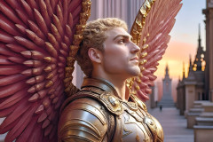 Male Angels of the Holy Divine - The Mighty & The Powerful: AI Fantasy Photos of Handsome Male Angels in Elegant Divine Armor,living in the golden city,with Vibrant Holy Wings.