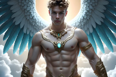Male Angels of the Holy Divine - The Mighty & The Powerful: AI Fantasy Photos of Handsome Male Angels in Elegant Divine Armor,living in the golden city,with Vibrant Holy Wings.