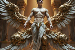 Male Angels of the Holy Divine - The Mighty & The Powerful: AI Fantasy Photos of Handsome Male Angels in Elegant Divine Armor,living in the golden city,with Vibrant Holy Wings.