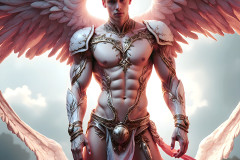 Male Angels of the Holy Divine - The Mighty & The Powerful: AI Fantasy Photos of Handsome Male Angels in Elegant Divine Armor,living in the golden city,with Vibrant Holy Wings.