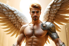 Male Angels of the Holy Divine - The Mighty & The Powerful: AI Fantasy Photos of Handsome Male Angels in Elegant Divine Armor,living in the golden city,with Vibrant Holy Wings.