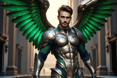Male Angels of the Holy Divine - The Mighty & The Powerful: AI Fantasy Photos of Handsome Male Angels in Elegant Divine Armor,living in the golden city,with Vibrant Holy Wings.