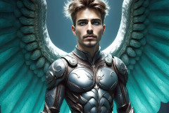 Male Angels of the Holy Divine - The Mighty & The Powerful: AI Fantasy Photos of Handsome Male Angels in Elegant Divine Armor,living in the golden city,with Vibrant Holy Wings.