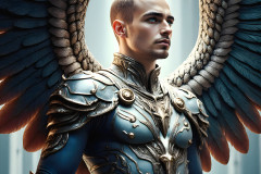 Male Angels of the Holy Divine - The Mighty & The Powerful: AI Fantasy Photos of Handsome Male Angels in Elegant Divine Armor,living in the golden city,with Vibrant Holy Wings.