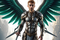 Male Angels of the Holy Divine - The Mighty & The Powerful: AI Fantasy Photos of Handsome Male Angels in Elegant Divine Armor,living in the golden city,with Vibrant Holy Wings.