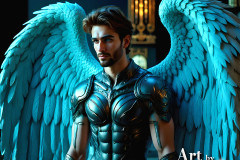 Male Angels of the Holy Divine - The Mighty & The Powerful: AI Fantasy Photos of Handsome Male Angels in Elegant Divine Armor,living in the golden city,with Vibrant Holy Wings.