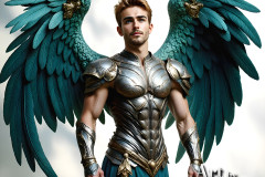 Male Angels of the Holy Divine - The Mighty & The Powerful: AI Fantasy Photos of Handsome Male Angels in Elegant Divine Armor,living in the golden city,with Vibrant Holy Wings.