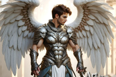 Male Angels of the Holy Divine - The Mighty & The Powerful: AI Fantasy Photos of Handsome Male Angels in Elegant Divine Armor,living in the golden city,with Vibrant Holy Wings.