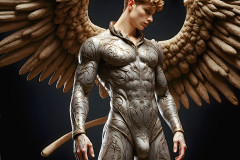 Male Angels of the Holy Divine - The Mighty & The Powerful: AI Fantasy Photos of Handsome Male Angels in Elegant Divine Armor,living in the golden city,with Vibrant Holy Wings.