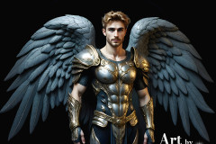 Male Angels of the Holy Divine - The Mighty & The Powerful: AI Fantasy Photos of Handsome Male Angels in Elegant Divine Armor,living in the golden city,with Vibrant Holy Wings.