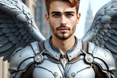 Male Angels of the Holy Divine - The Mighty & The Powerful: AI Fantasy Photos of Handsome Male Angels in Elegant Divine Armor,living in the golden city,with Vibrant Holy Wings.