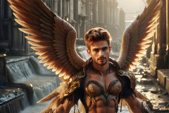 Male Angels of the Holy Divine - The Mighty & The Powerful: AI Fantasy Photos of Handsome Male Angels in Elegant Divine Armor,living in the golden city,with Vibrant Holy Wings.