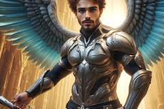 Male Angels of the Holy Divine - The Mighty & The Powerful: AI Fantasy Photos of Handsome Male Angels in Elegant Divine Armor,living in the golden city,with Vibrant Holy Wings.