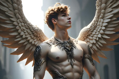 Male Angels of the Holy Divine - The Mighty & The Powerful: AI Fantasy Photos of Handsome Male Angels in Elegant Divine Armor,living in the golden city,with Vibrant Holy Wings.