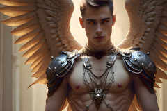 Male Angels of the Holy Divine - The Mighty & The Powerful: AI Fantasy Photos of Handsome Male Angels in Elegant Divine Armor,living in the golden city,with Vibrant Holy Wings.