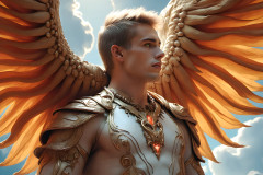 Male Angels of the Holy Divine - The Mighty & The Powerful: AI Fantasy Photos of Handsome Male Angels in Elegant Divine Armor,living in the golden city,with Vibrant Holy Wings.