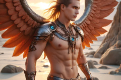 Male Angels of the Holy Divine - The Mighty & The Powerful: AI Fantasy Photos of Handsome Male Angels in Elegant Divine Armor,living in the golden city,with Vibrant Holy Wings.