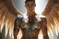 Male Angels of the Holy Divine - The Mighty & The Powerful: AI Fantasy Photos of Handsome Male Angels in Elegant Divine Armor,living in the golden city,with Vibrant Holy Wings.