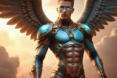 Male Angels of the Holy Divine - The Mighty & The Powerful: AI Fantasy Photos of Handsome Male Angels in Elegant Divine Armor,living in the golden city,with Vibrant Holy Wings.