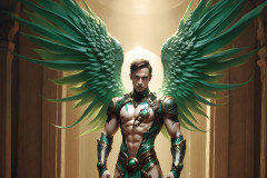 Male Angels of the Holy Divine - The Mighty & The Powerful: AI Fantasy Photos of Handsome Male Angels in Elegant Divine Armor,living in the golden city,with Vibrant Holy Wings.