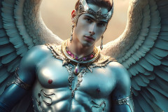 Male Angels of the Holy Divine - The Mighty & The Powerful: AI Fantasy Photos of Handsome Male Angels in Elegant Divine Armor,living in the golden city,with Vibrant Holy Wings.