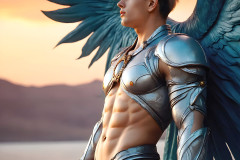 Male Angels of the Holy Divine - The Mighty & The Powerful: AI Fantasy Photos of Handsome Male Angels in Elegant Divine Armor,living in the golden city,with Vibrant Holy Wings.