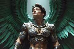 Male Angels of the Holy Divine - The Mighty & The Powerful: AI Fantasy Photos of Handsome Male Angels in Elegant Divine Armor,living in the golden city,with Vibrant Holy Wings.