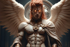 Male Angels of the Holy Divine - The Mighty & The Powerful: AI Fantasy Photos of Handsome Male Angels in Elegant Divine Armor,living in the golden city,with Vibrant Holy Wings.
