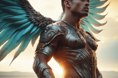 Male Angels of the Holy Divine - The Mighty & The Powerful: AI Fantasy Photos of Handsome Male Angels in Elegant Divine Armor,living in the golden city,with Vibrant Holy Wings.