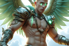 Male Angels of the Holy Divine - The Mighty & The Powerful: AI Fantasy Photos of Handsome Male Angels in Elegant Divine Armor,living in the golden city,with Vibrant Holy Wings.