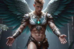 Male Angels of the Holy Divine - The Mighty & The Powerful: AI Fantasy Photos of Handsome Male Angels in Elegant Divine Armor,living in the golden city,with Vibrant Holy Wings.