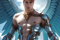 Male Angels of the Holy Divine - The Mighty & The Powerful: AI Fantasy Photos of Handsome Male Angels in Elegant Divine Armor,living in the golden city,with Vibrant Holy Wings.