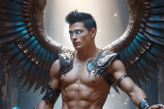 Male Angels of the Holy Divine - The Mighty & The Powerful: AI Fantasy Photos of Handsome Male Angels in Elegant Divine Armor,living in the golden city,with Vibrant Holy Wings.