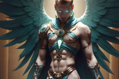 Male Angels of the Holy Divine - The Mighty & The Powerful: AI Fantasy Photos of Handsome Male Angels in Elegant Divine Armor,living in the golden city,with Vibrant Holy Wings.