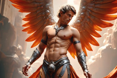 Male Angels of the Holy Divine - The Mighty & The Powerful: AI Fantasy Photos of Handsome Male Angels in Elegant Divine Armor,living in the golden city,with Vibrant Holy Wings.