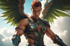 Male Angels of the Holy Divine - The Mighty & The Powerful: AI Fantasy Photos of Handsome Male Angels in Elegant Divine Armor,living in the golden city,with Vibrant Holy Wings.