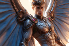 Male Angels of the Holy Divine - The Mighty & The Powerful: AI Fantasy Photos of Handsome Male Angels in Elegant Divine Armor,living in the golden city,with Vibrant Holy Wings.