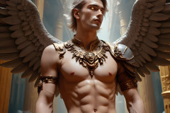 Male Angels of the Holy Divine - The Mighty & The Powerful: AI Fantasy Photos of Handsome Male Angels in Elegant Divine Armor,living in the golden city,with Vibrant Holy Wings.