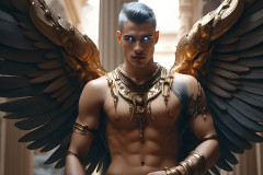 Male Angels of the Holy Divine - The Mighty & The Powerful: AI Fantasy Photos of Handsome Male Angels in Elegant Divine Armor,living in the golden city,with Vibrant Holy Wings.